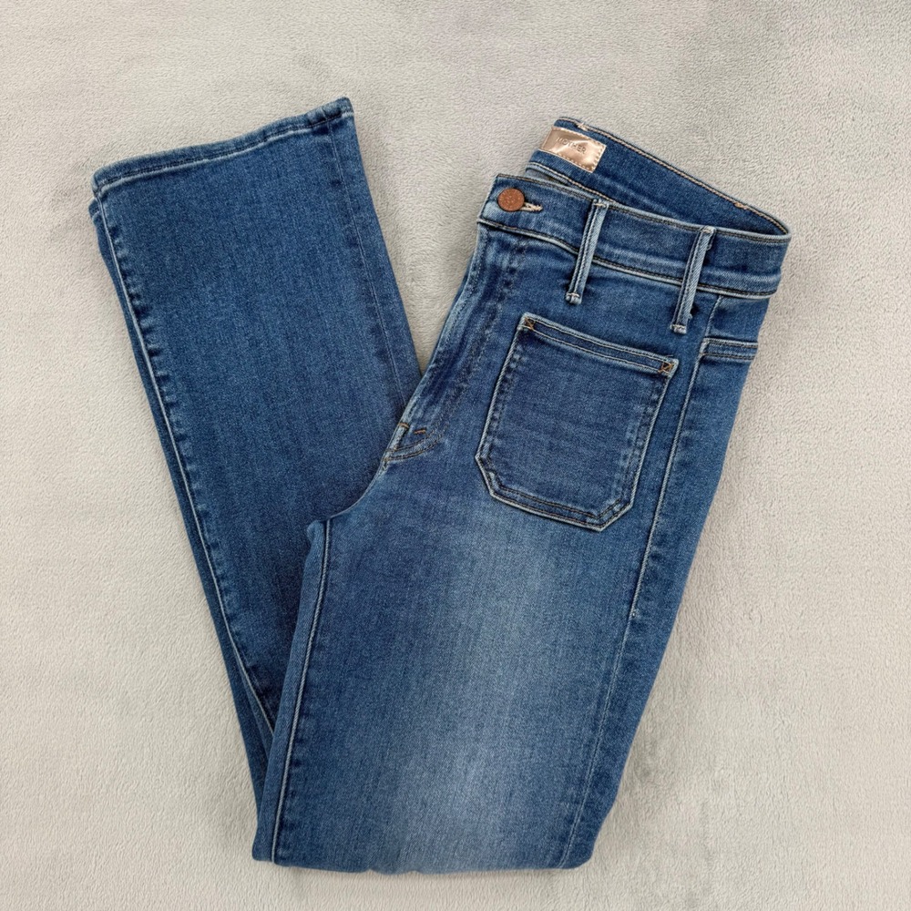 Mother Denim Women 26 High Waisted Straight Leg Patch Pocket Jeans Medium Wash